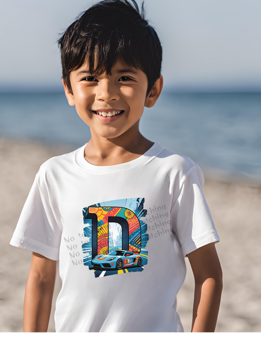 Alphabet Letter D – Boy Toddler T-Shirt | White Crewneck Short Sleeve