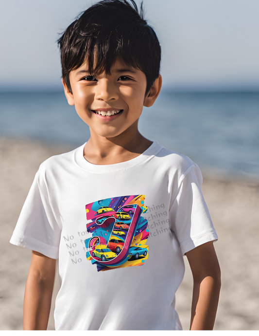 Alphabet Letter J – Boy Toddler T-Shirt | White Crewneck Short Sleeve
