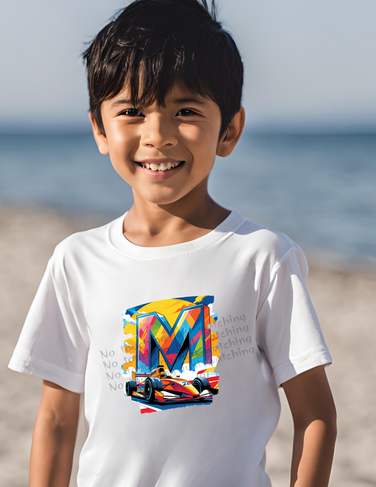 Alphabet Letter M – Boy Toddler T-Shirt | White Crewneck Short Sleeve