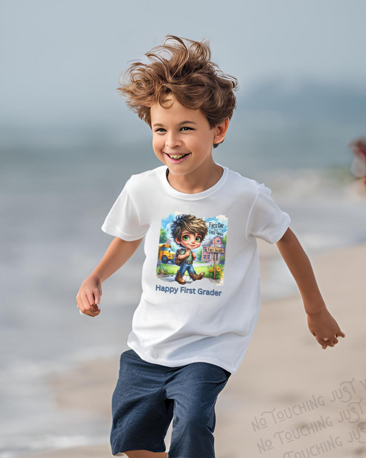 T-shirt Boy 100% Cotton Boy Happy First Grader